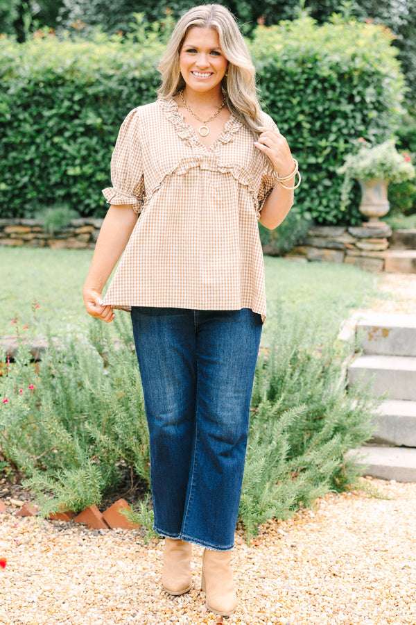 Dancing For Fun Top, Brown Gingham