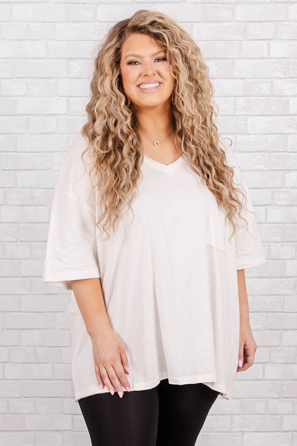 Chic Soul plus size clothing, V neck short sleeve tshirt with chest pocket