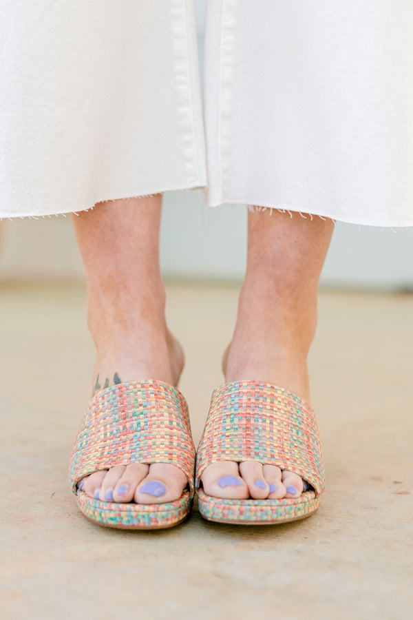 Chic Soul plus size clothing, pink tweed multi color block heels with large strap on the front with thick block heel