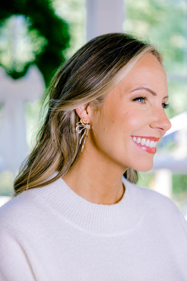 Chic Soul plus size clothing, gold half bow statement earrings 