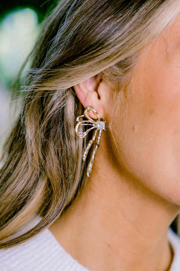 Chic Soul plus size clothing, gold half bow statement earrings 