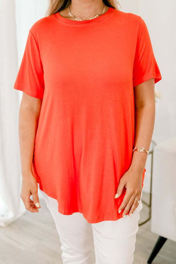 Chic Soul plus size clothing, tomato red casual short sleeve top