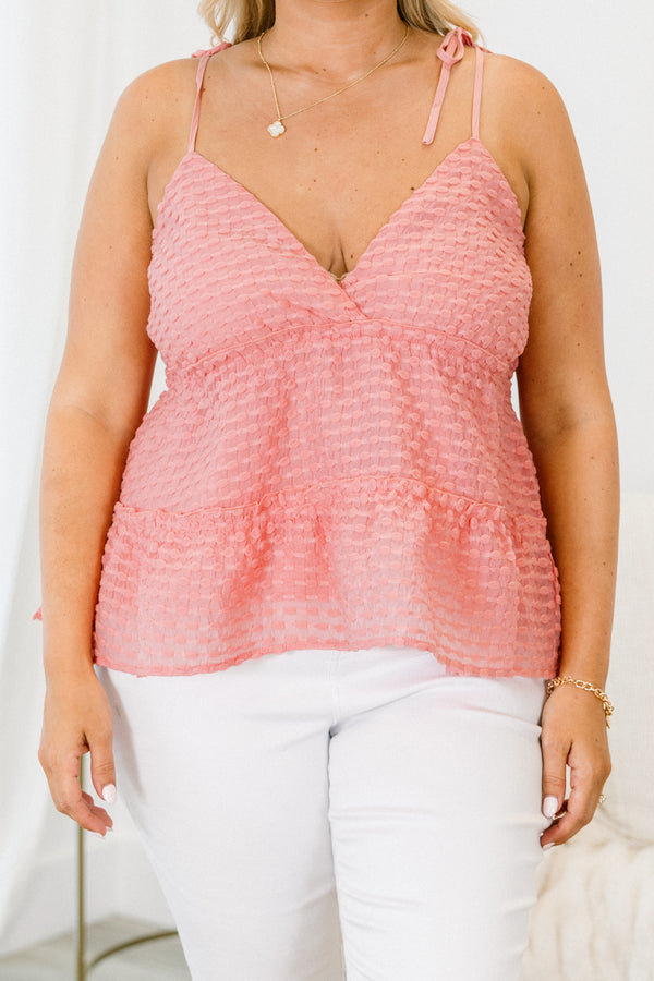 Chic Soul plus size clothing, pink spaghetti strap babydoll tank top