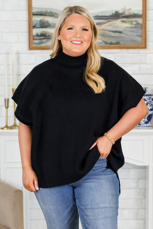 Chic Soul plus size clothing, short-sleeve black turtle-neck sweater top 