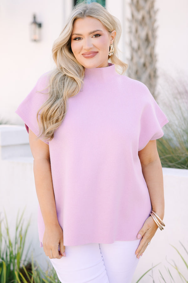 Chic Soul pus size clothing, pink high neck sweater with short sleeves 