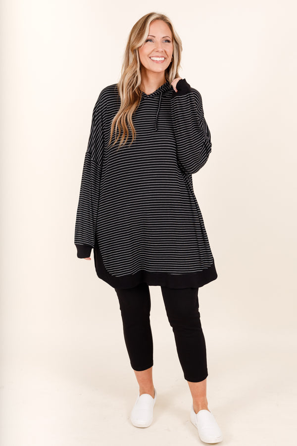 Chic Soul plus size clothing, black and white striped oversized hoodie