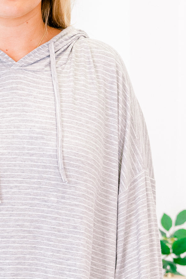 Chic Soul plus size clothing, gray and white striped oversized hoodie