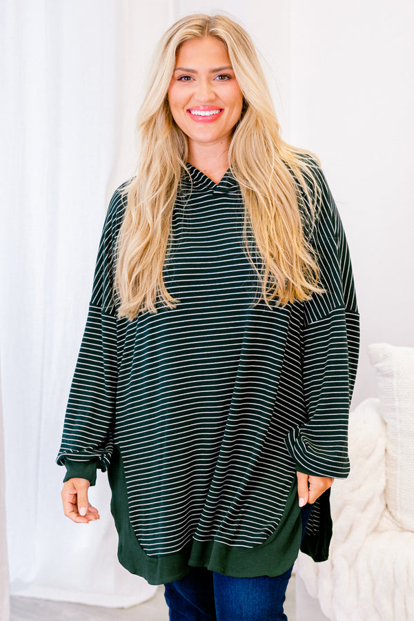 Chic Soul plus size clothing, striped green and white hoodie 