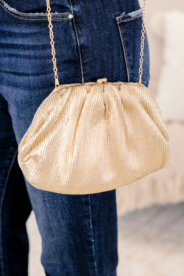 Chic Soul plus size clothing, gold clutch purse with gold chain 