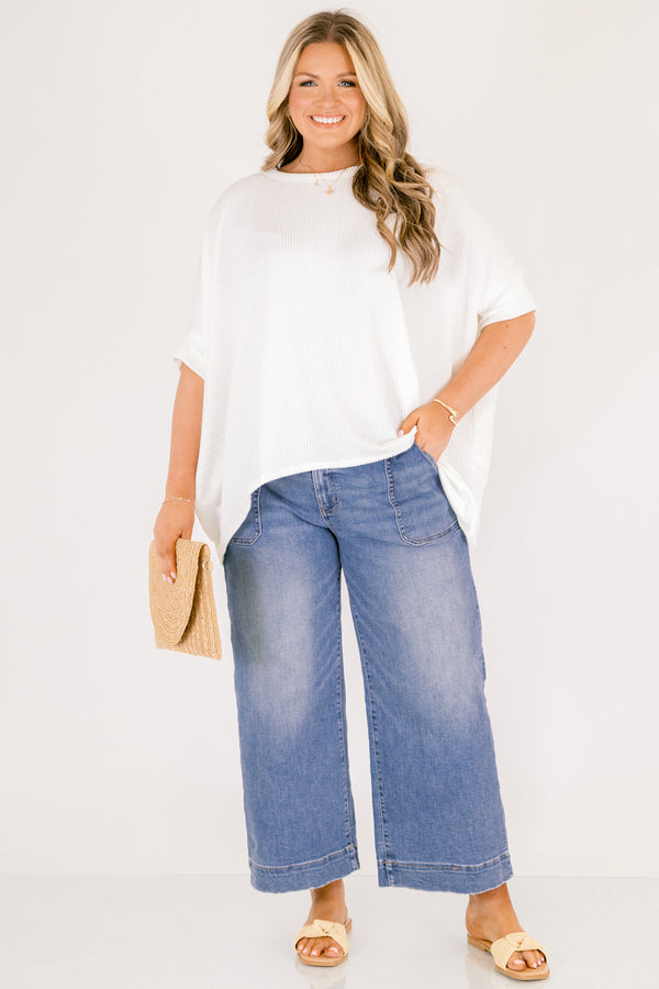 Chic Soul plus size clothing, medium wash wide leg blue jeans