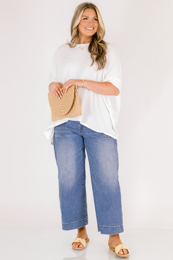 Chic Soul plus size clothing, medium wash wide leg blue jeans