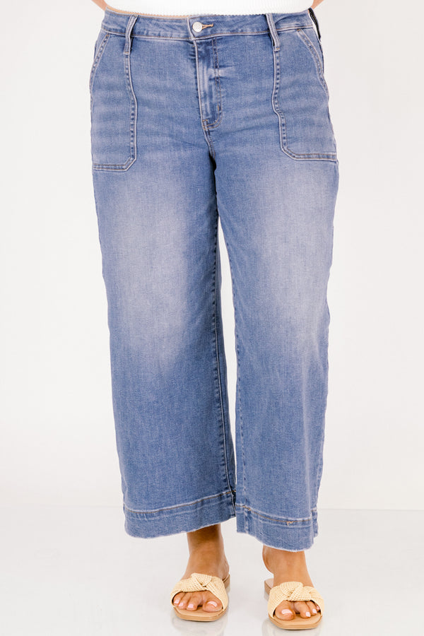 Chic Soul plus size clothing, medium wash wide leg blue jeans