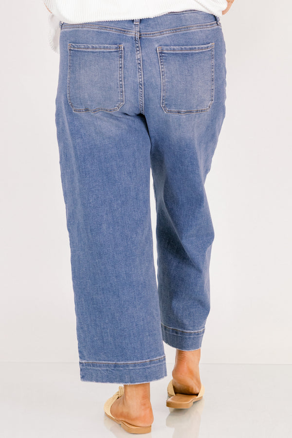 Chic Soul plus size clothing, medium wash wide leg blue jeans