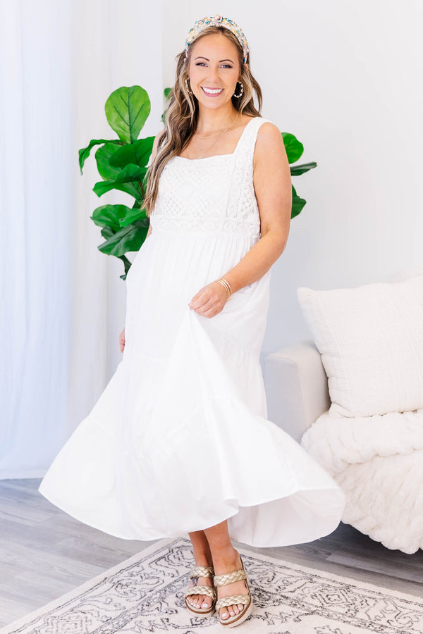 Chic Soul plus size clothing, white flowy midi style dress with square neckline