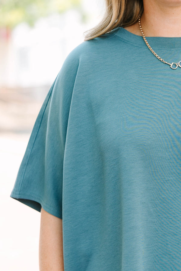 Plus Size ash jade two-piece set featuring a short sleeve crewneck top and wide-leg pants.