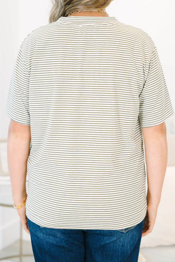 Effortless Staple Top, Olive Stripe