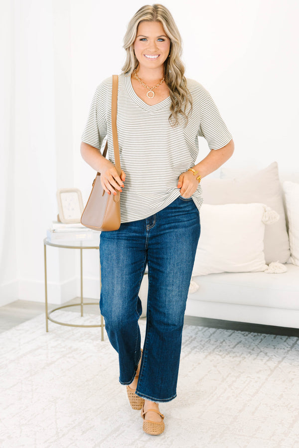 Effortless Staple Top, Olive Stripe