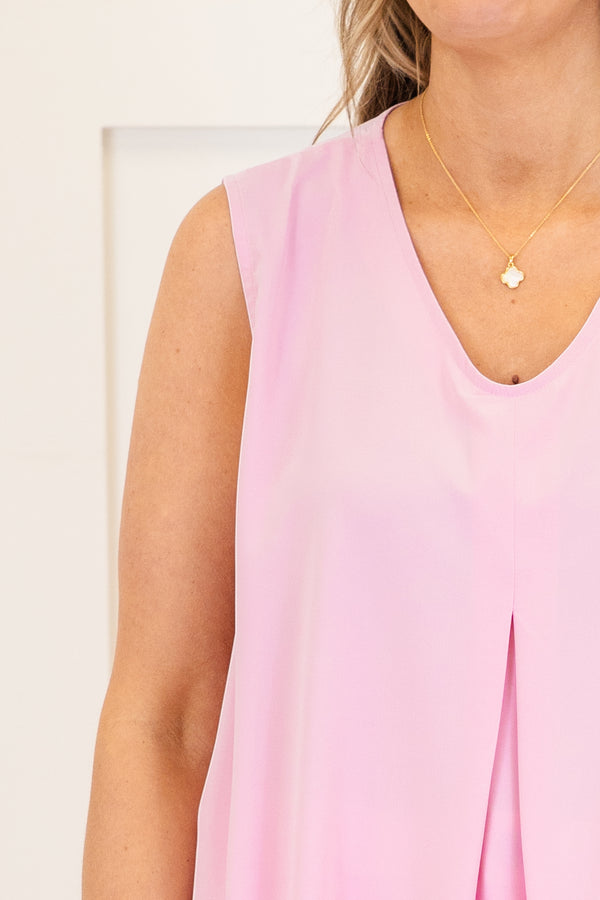 chic soul plus size clothing, pink solid tank with a u-shaped neckline
