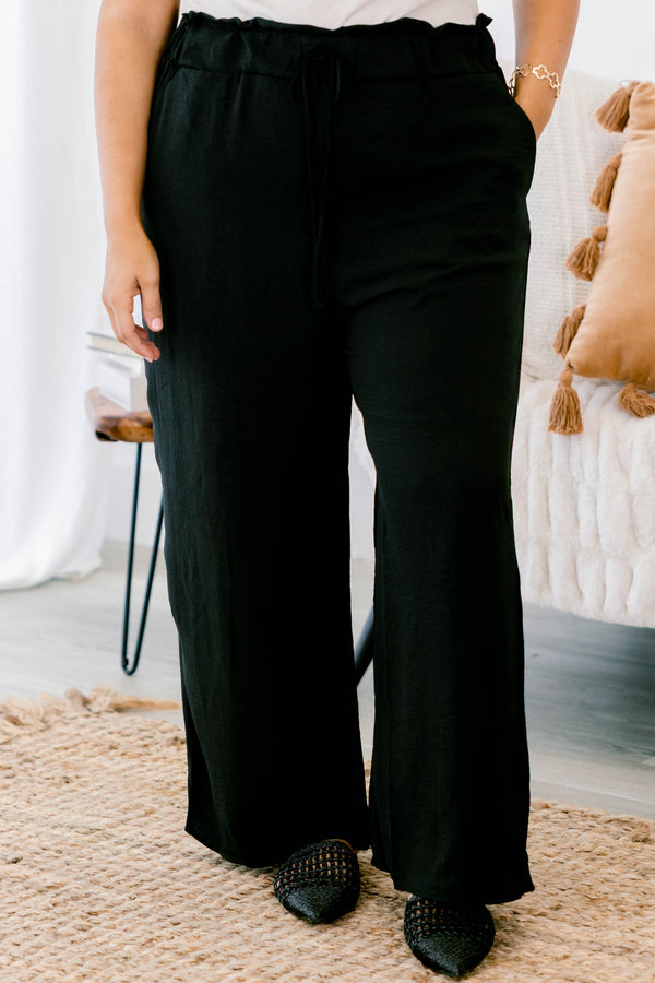 Chic Soul plus size clothing, black long pants with stretchy waistband