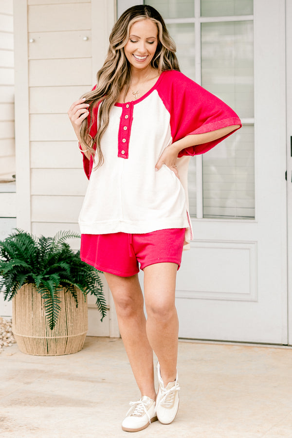Chic Soul plus size clothing, hot pink shorts with drawstring waist