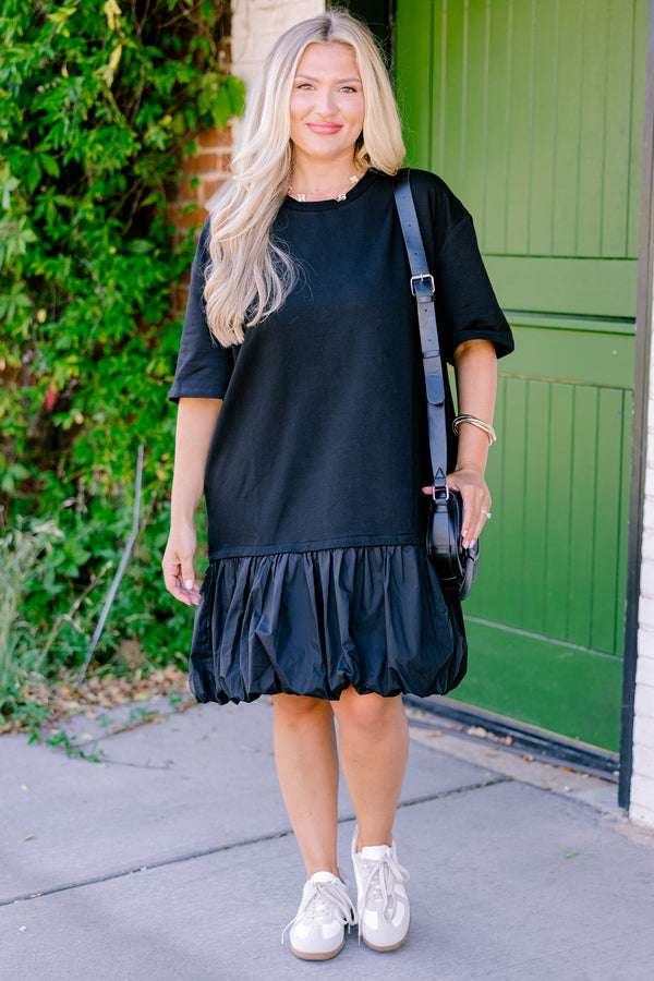 Chic Soul plus size clothing, black short sleeve bubble dress 