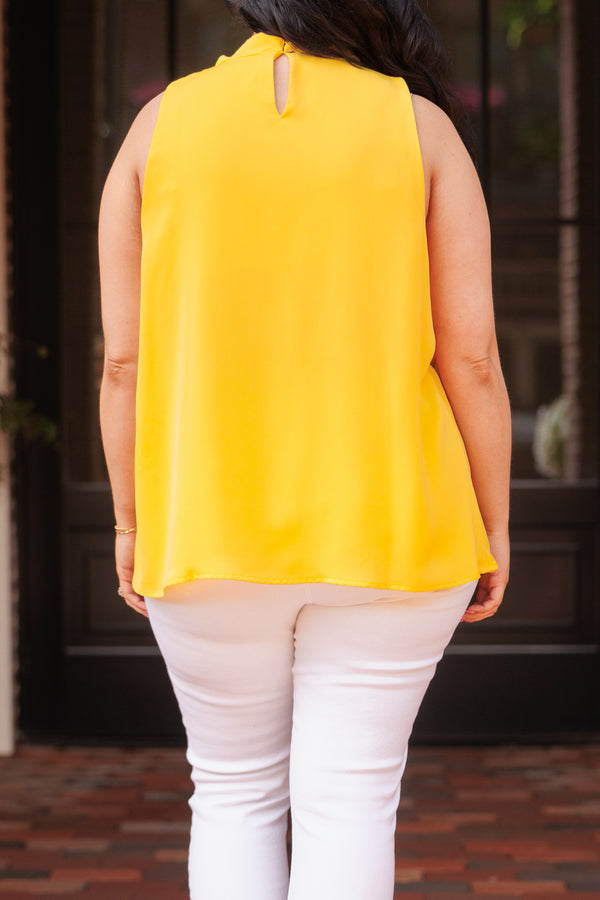 Chic Soul plus size clothing, honey yellow flowy blouse with a cowl neck