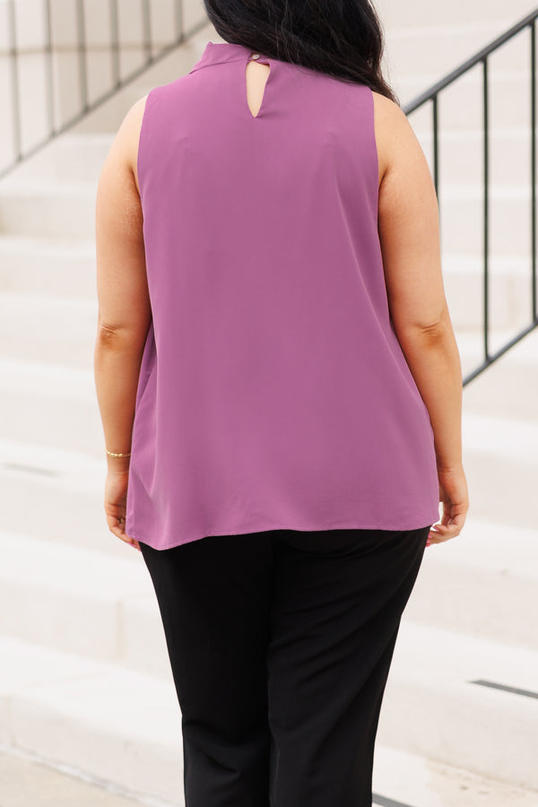 Chic Soul plus size clothing, lavender flowy top with a high cowl neckline
