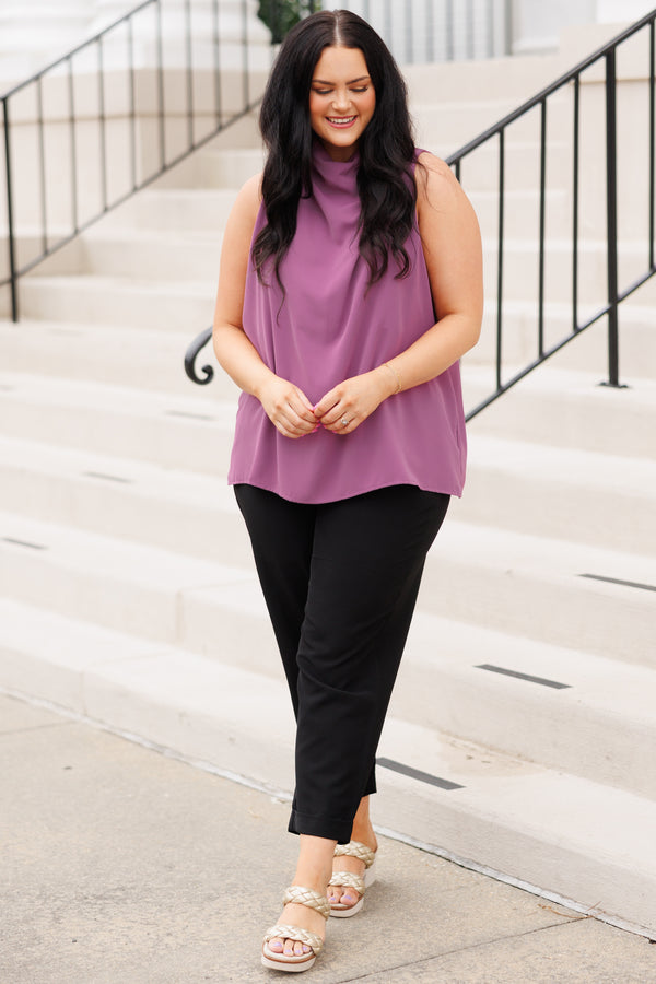Chic Soul plus size clothing, lavender flowy top with a high cowl neckline