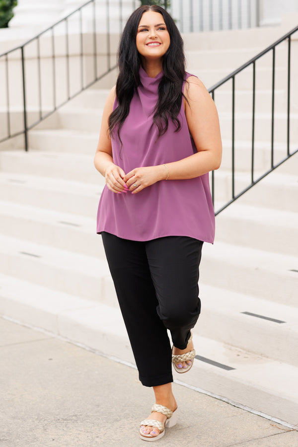 Chic Soul plus size clothing, lavender flowy top with a high cowl neckline