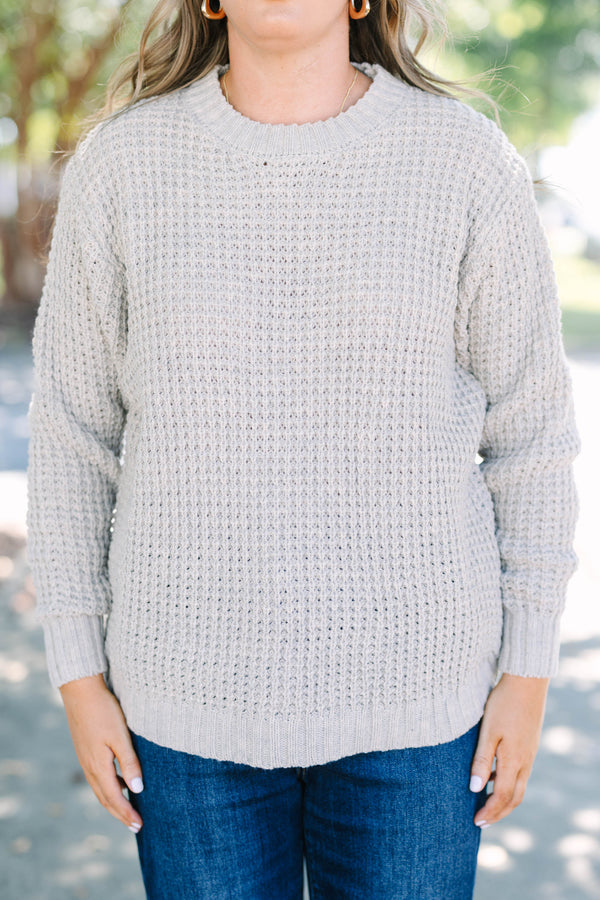 Chic Soul plus size clothing, heather beige waffle knit sweater with crew neck