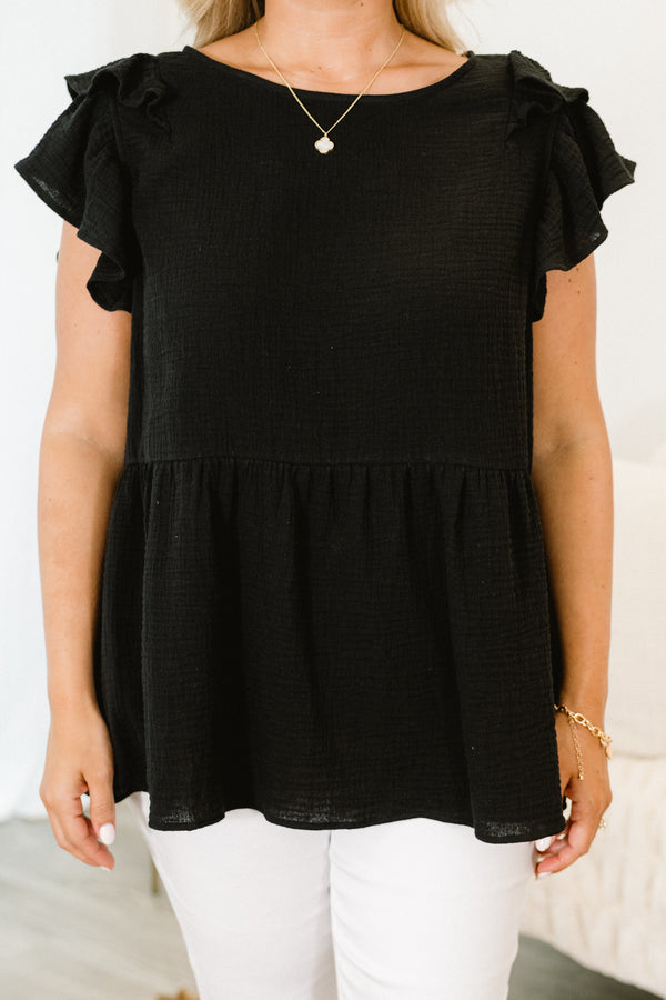 Chic Soul plus size clothing, black casual top with flutter sleeves 