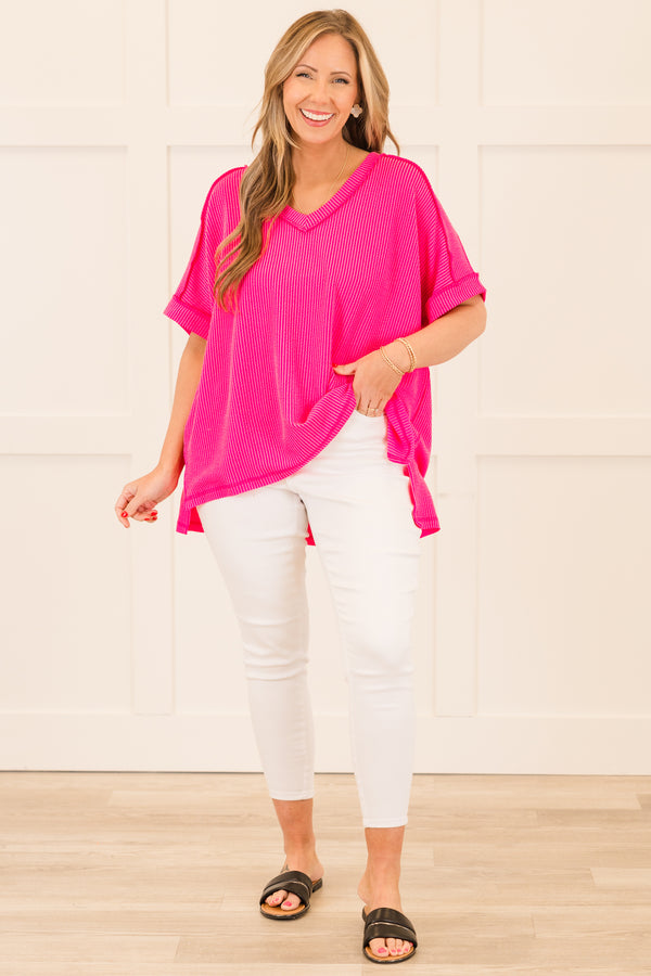 Knit Me Up Top, Neon Hot Pink