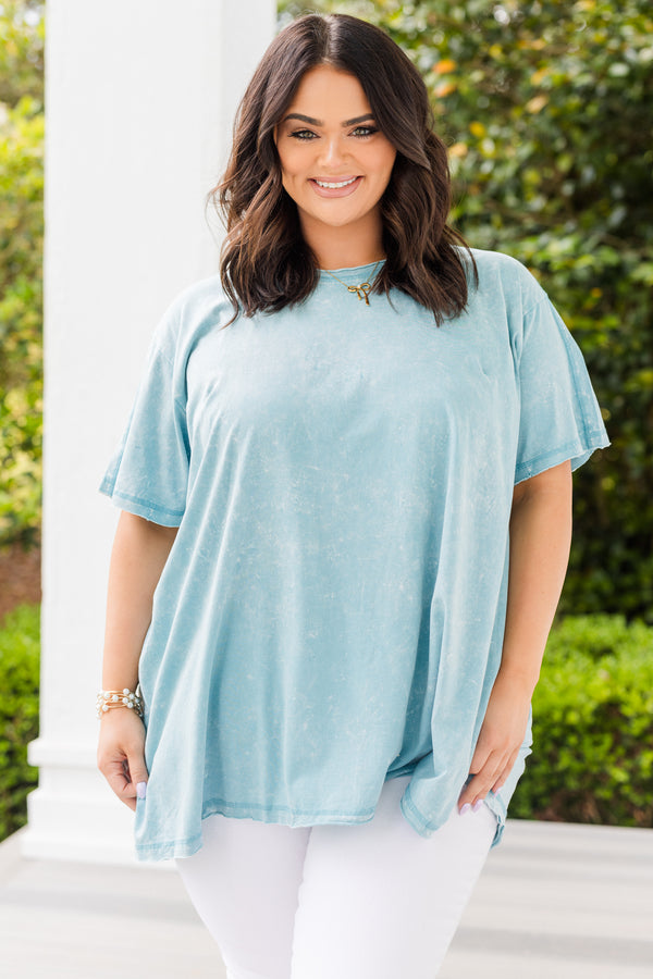 Chic Soul plus size clothing, mint teal short sleeve plain top with round neckline 
