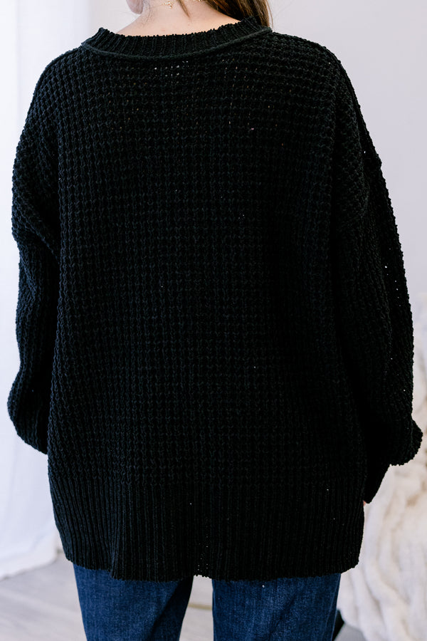 Chic Soul plus size clothing, black long sleeve knit crew neck sweater 