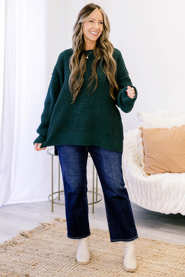 Chic Soul plus size clothing, chunky knit dark green long sleeve sweater