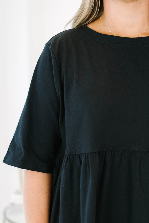 Chic Soul plus size clothing, black solid half sleeve casual babydoll top