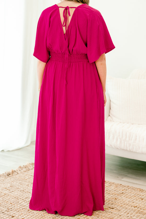 chic soul plus size clothing, Pink solid maxi dress with a V-neck 