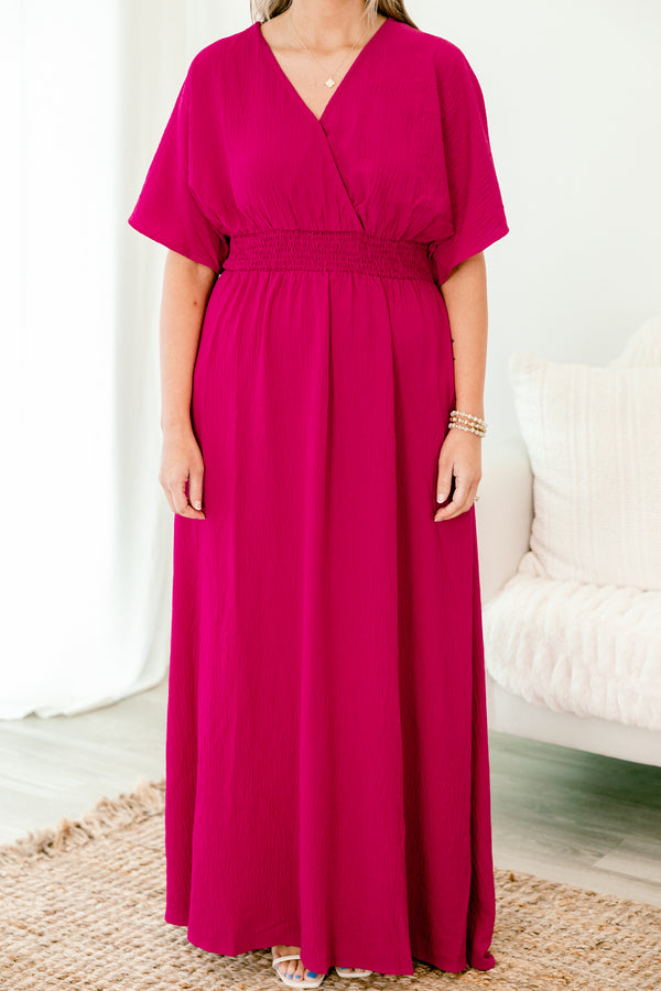 chic soul plus size clothing, Pink solid maxi dress with a V-neck 