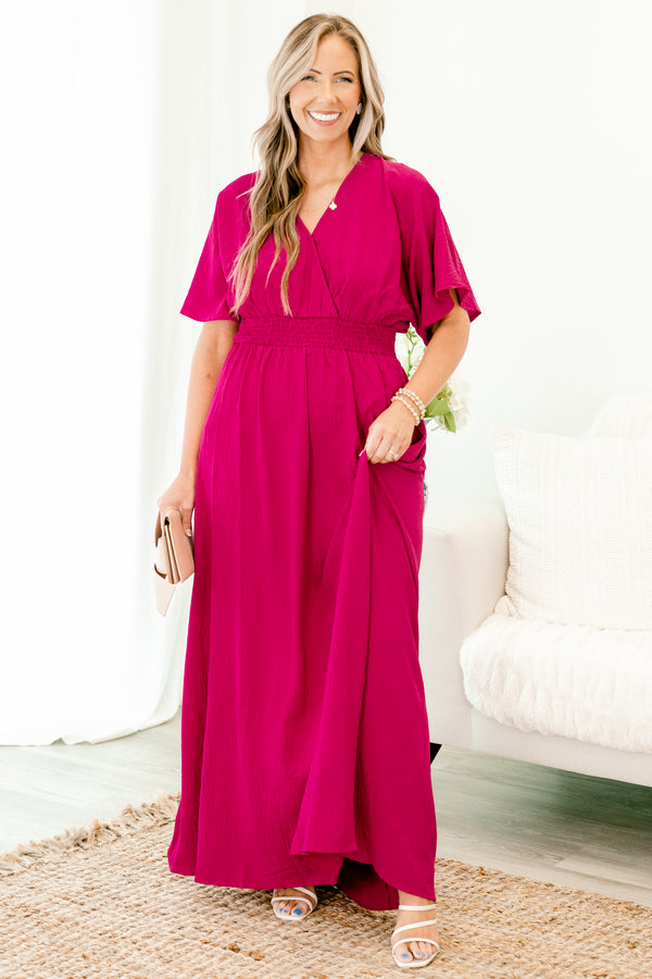 chic soul plus size clothing, Pink solid maxi dress with a V-neck 