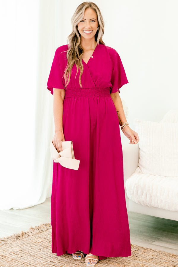 chic soul plus size clothing, Pink solid maxi dress with a V-neck 