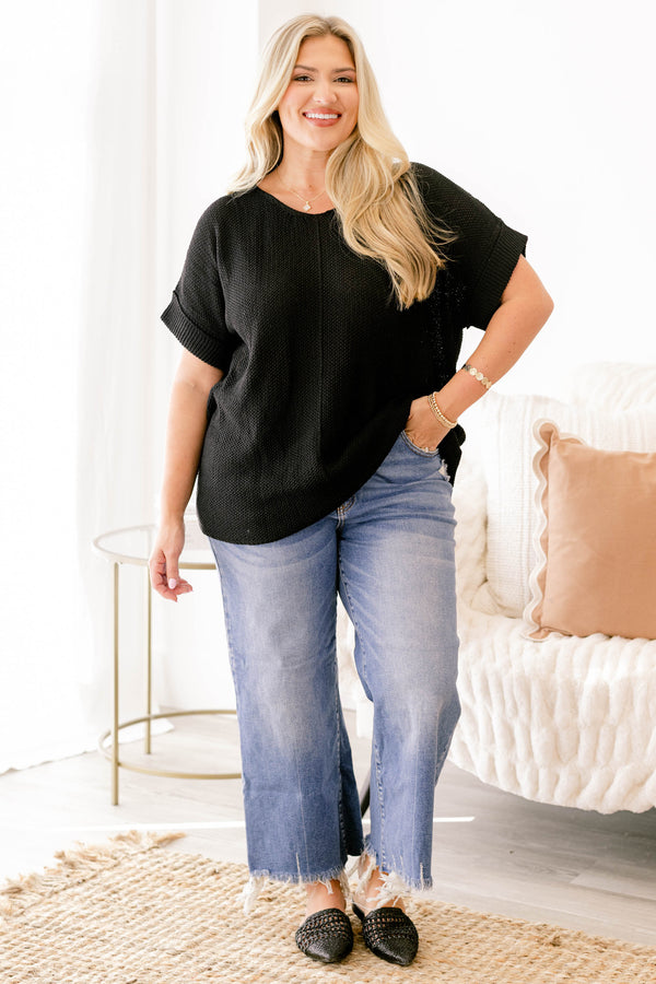 Chic Soul plus size clothing, black short sleeve sweater top