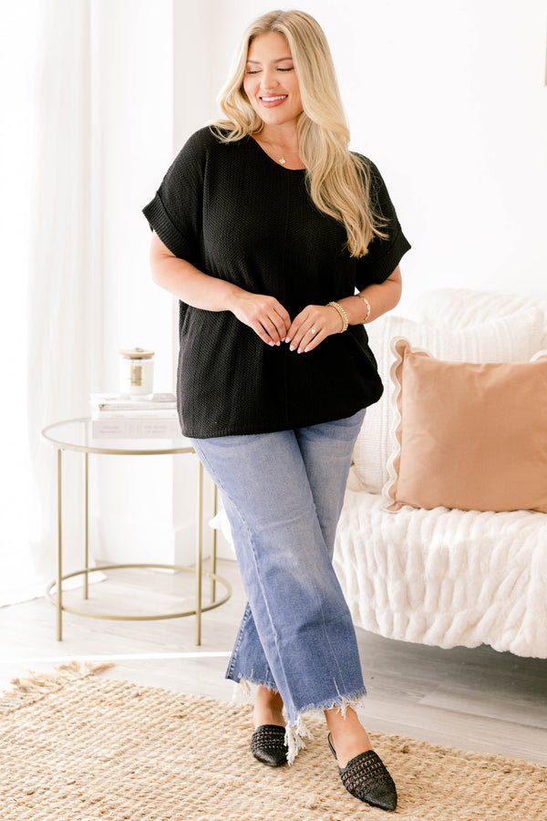 Chic Soul plus size clothing, black short sleeve sweater top