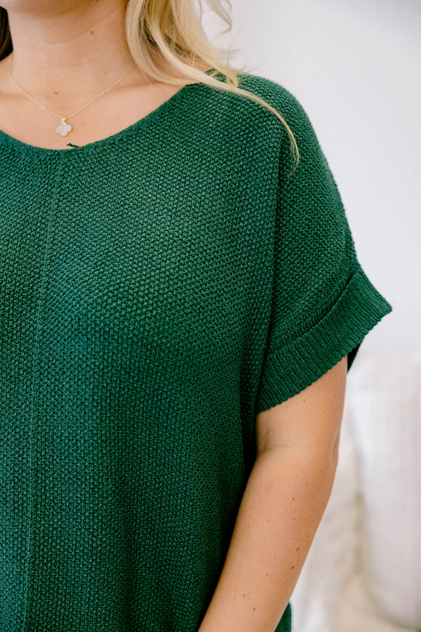 Chic Soul plus size clothing, dark green short cuffed sleeve sweater top