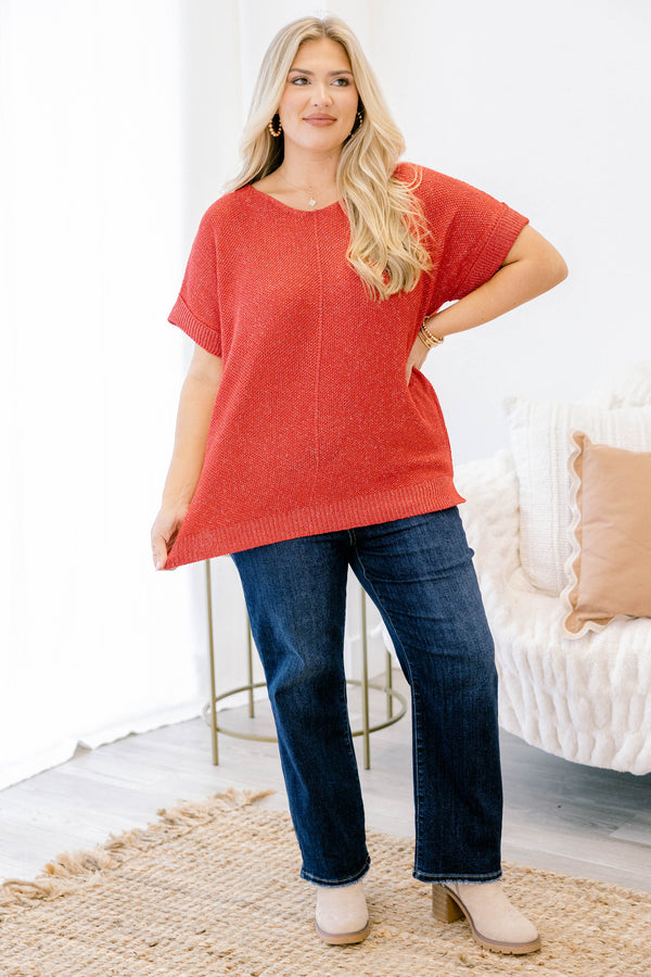 Chic Soul plus size clothing, dark red short sleeve sweater top