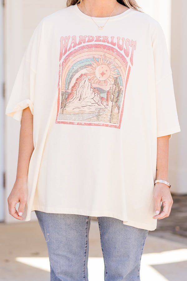 Chic Soul plus size clothing, short sleeve ivory boyfriend tee with 