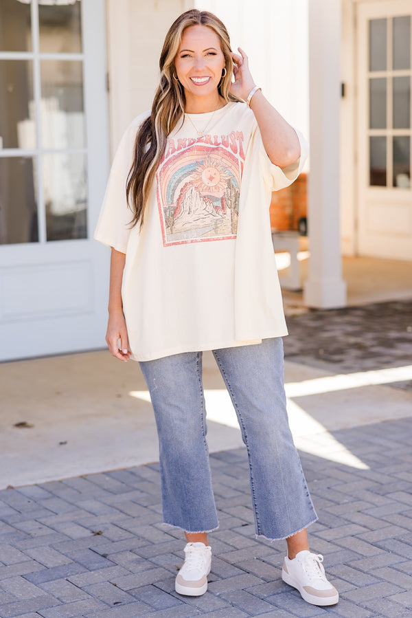 Chic Soul plus size clothing, short sleeve ivory boyfriend tee with 