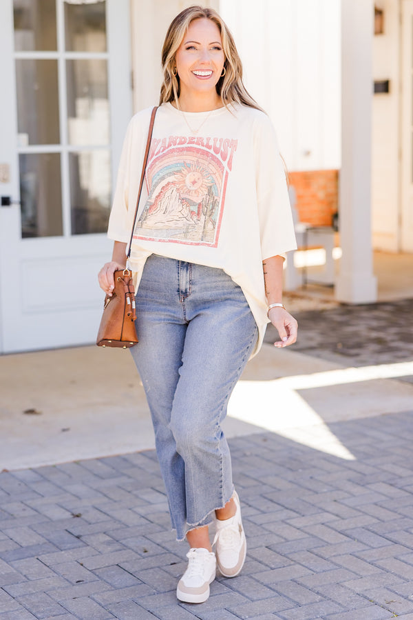 Chic Soul plus size clothing, short sleeve ivory boyfriend tee with 
