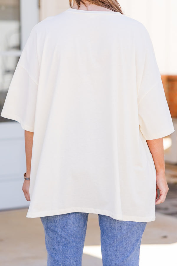Chic Soul plus size clothing, short sleeve ivory boyfriend tee with 