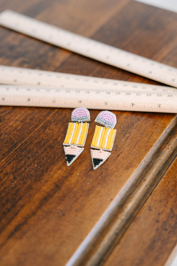 Chic Soul plus size clothing, yellow bead dangle earrings that resemble a number two pencil