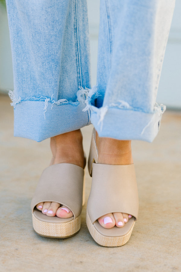 Chic Soul plus size clothing, backless nude tan chunky mule heels with an open-toe